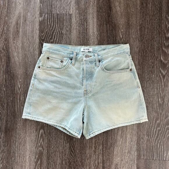RE/DONE Mid Rise Boy Short Denim Cutoff Shorts Ranch Water Faded Wash Sz 26 EUC - Picture 13 of 16